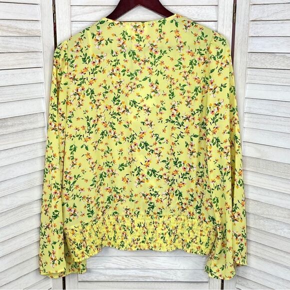 For The Republic Floral Bell Sleeve Surplice Blouse Yellow Large - Picture 10 of 13